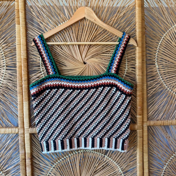 Veronica Beard Livinia Crochet Knit Cotton Sweater Tank Crop Top Multicolor SZ S - Picture 5 of 6